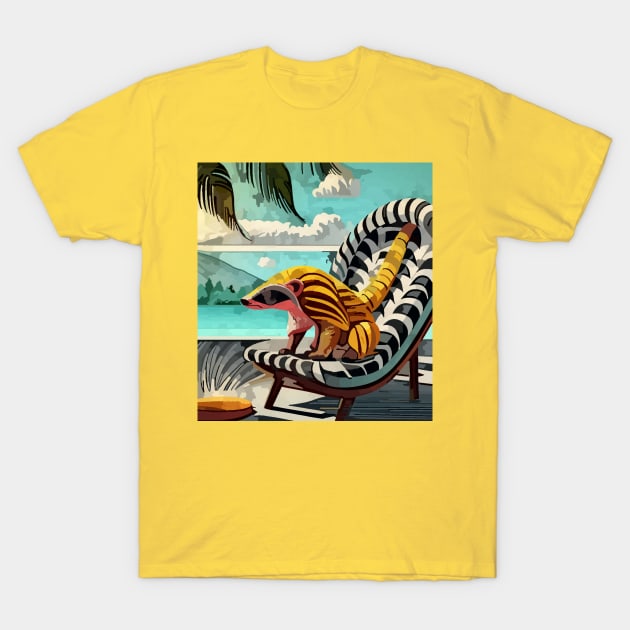 watercolor yellow pangolin on lounge chair T-Shirt by Catbrat